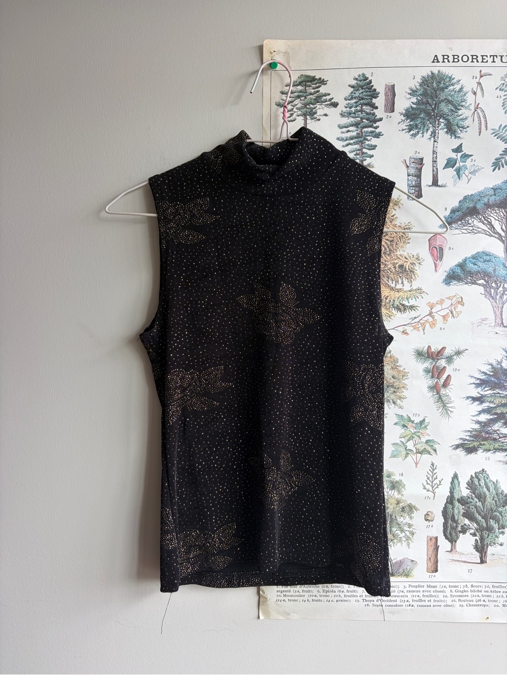 Silk & Satin Mock Neck Gold Beaded Rose Top Small